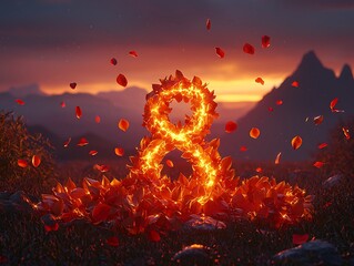 Fiery Eight, petals, sunset mountains