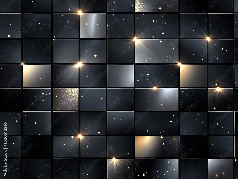 Poster abstract tile composition featuring a cosmic pattern with dark tones and shimmering star-like elemen