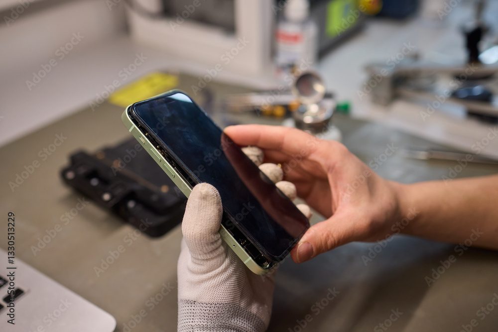 Poster expert smartphone repair using advanced precision tools for optimal performance and quality