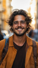 Obraz premium a portrait of a smiling man with glasses.