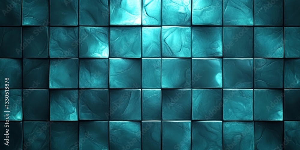 Poster abstract teal tile pattern featuring smooth textures and reflections under soft lighting