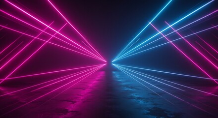 ネオン光線 交差するピンクと青 鮮やか反射 美しい幾何学模様