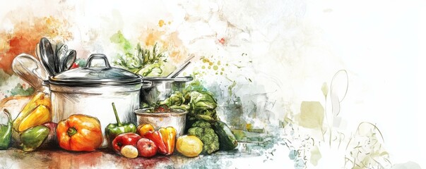 Trend artwork collage template composite sketch of culinary organic delicious meal nutrition recipe housewife kitchen cook pot smell aroma