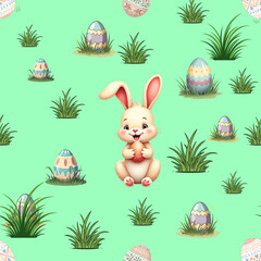 Cute Easter Bunny and Eggs Seamless Pattern – Adorable Holiday Design for Fabric, Wrapping Paper, and Festive Prints