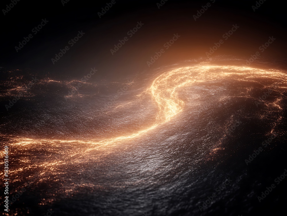 Poster golden light streams across the dark textured ground, creating a river effect