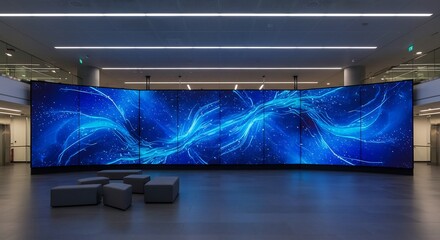 Obraz premium 青白い光輝く巨大スクリーン 躍動感あふれる抽象画
