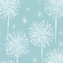 Whimsical dandelion pattern on a light teal background