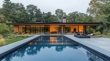 Obraz premium Modern home with sleek pool & expansive glass walls