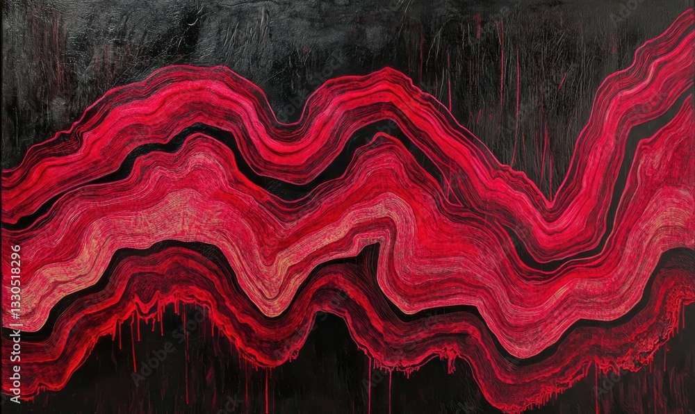 Poster vibrant red lines create dynamic patterns in a dark setting