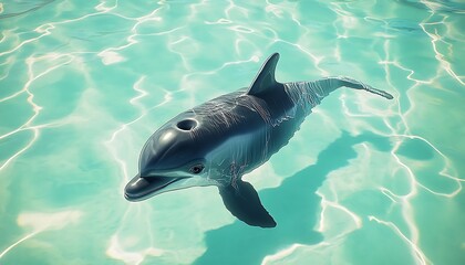 Fototapeta premium Playful Dolphin Swimming In Turquoise Water