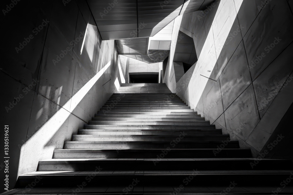 Aufkleber dynamic monochrome staircase with geometric architecture and striking light and shadow play