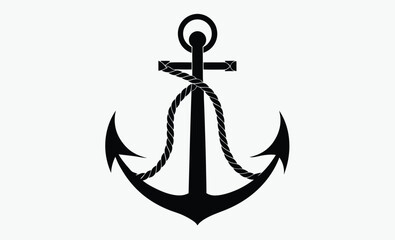 Anchor with rope silhouette, anchor vector silhouette, Ship anchor or boat anchor icon, anchor with rope silhouette vector illustration 