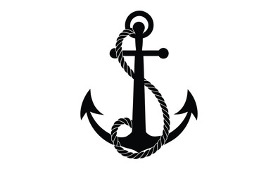 Anchor with rope silhouette, anchor vector silhouette, Ship anchor or boat anchor icon, anchor with rope silhouette vector illustration 