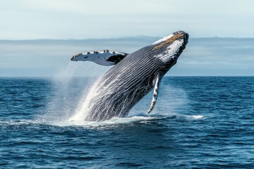 Fototapeta premium A whale breaching the surface of the ocean