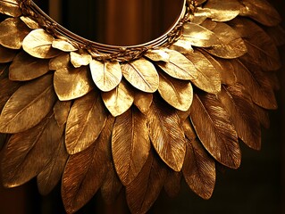 Opulent gold leaf circlet shimmering with metallic brilliance and texture