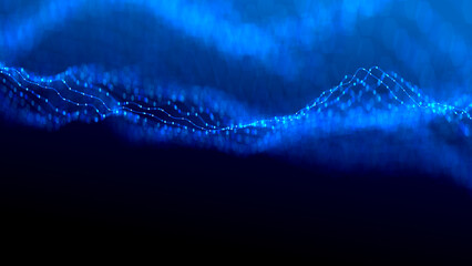abstract technology background with fiber optic lines bundle of lights in 3D cyberspace deep blue copy space