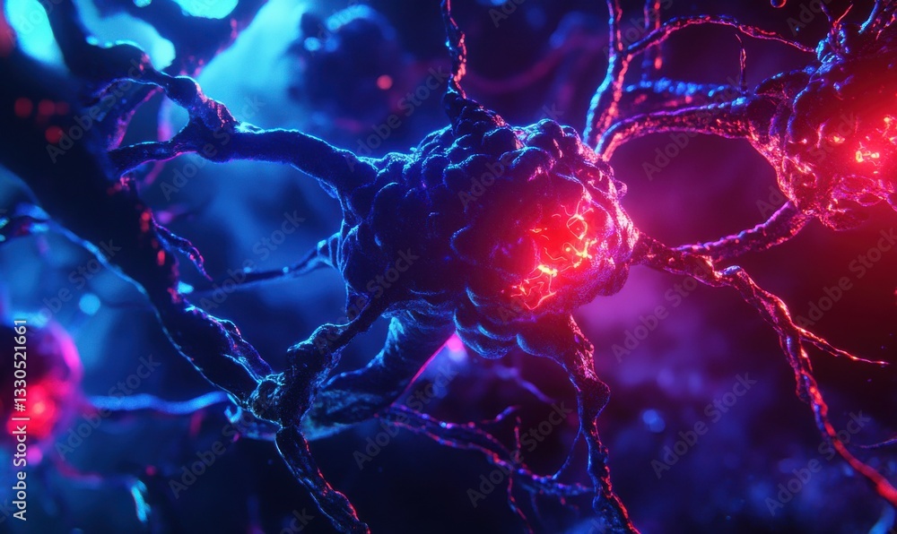Aufkleber abstract futuristic representation of artificial intelligence, glowing neural network with vibrant b