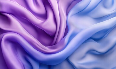 Obraz premium Abstract flowing silk fabric glowing in soft purple and blue hues, dynamic folds and textures creating an elegant and luxurious aesthetic, .