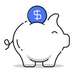 Piggy bank with a dollar symbol representing savings, investment, and financial success, editable stroke