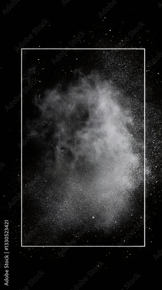 Aufkleber White powder exploding inside a white frame on a black background creating an abstract and artistic image
