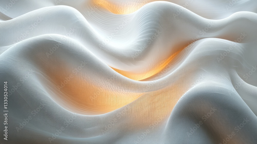 Poster 3d render of abstract cloth, flowing and twisting into soft shapes, with luminous lighting and intri