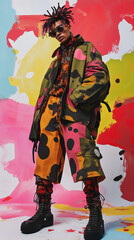 Young man dressed in loudly-patterned clothing