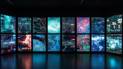 Image of data processing over screens on black background. Global connections, computing and data processing concept digitally generated image.