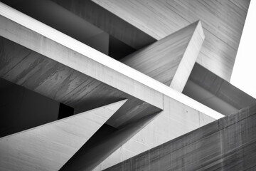 Abstract Architectural Design with Angular Concrete Shapes in Monochrome