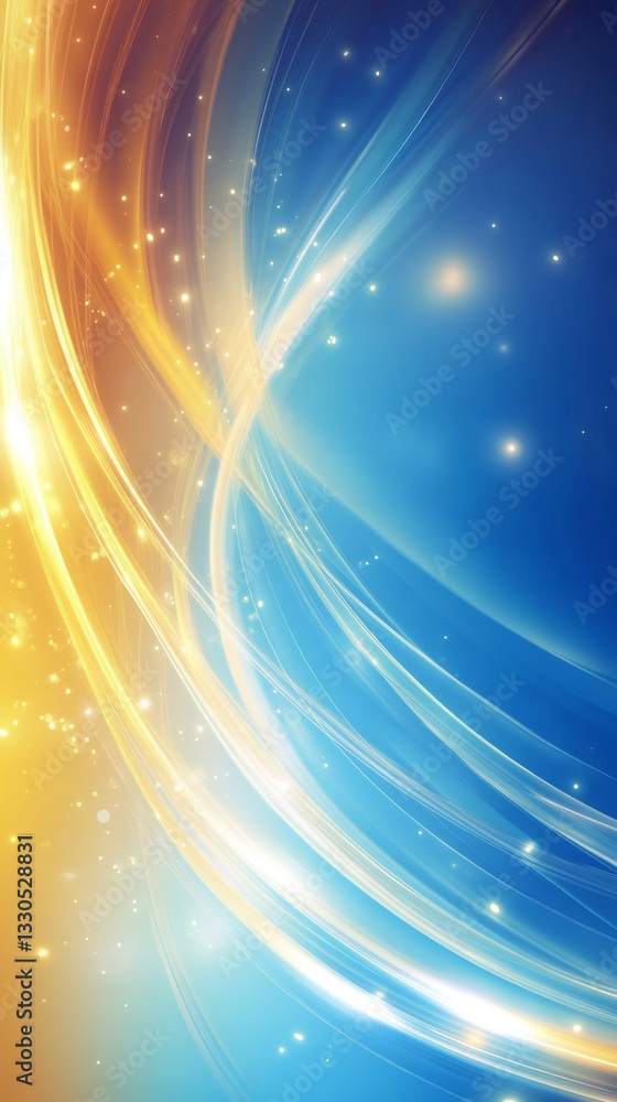 Poster Luminous golden and azure lines weaving, generating dynamic digital abstract pattern