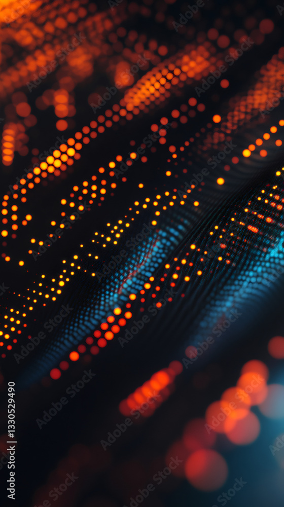 Aufkleber Abstract background featuring flowing particles, creating an elegant and futuristic composition filled with vibrant orange and blue hues