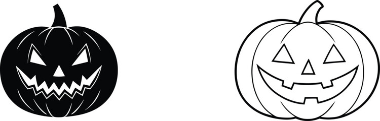 Halloween Jacko lantern Pumpkins Carved, Solid, Black, White