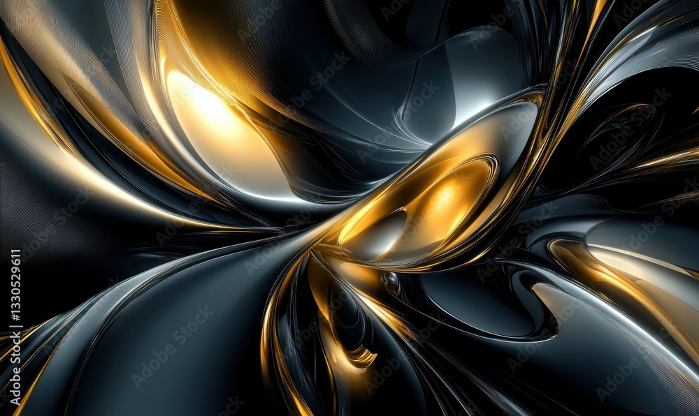 Poster abstract black and gold geometric composition with dynamic light reflections, clean sharp textures c