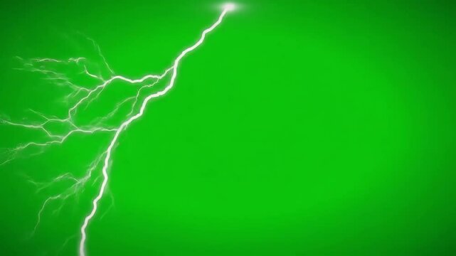 Lightning bolt striking on green background. Electrical storm animation. Weather phenomenon, energy symbol. Special effect animation chroma key