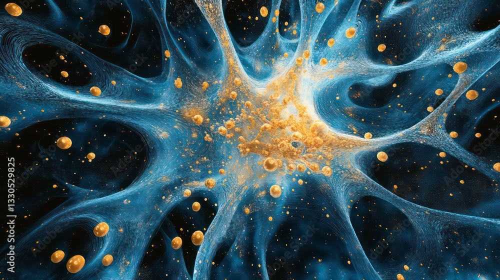 Aufkleber neuron network, golden particles, abstract biological structure. possible use for science education 