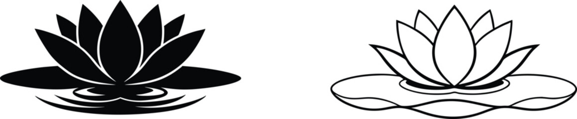 Water Lily Illustrations Black and White Floral Designs