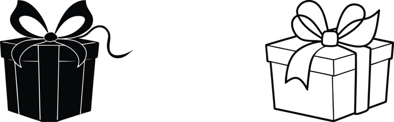 Black and White Gift Box Illustrations Present, Ribbon, Bow