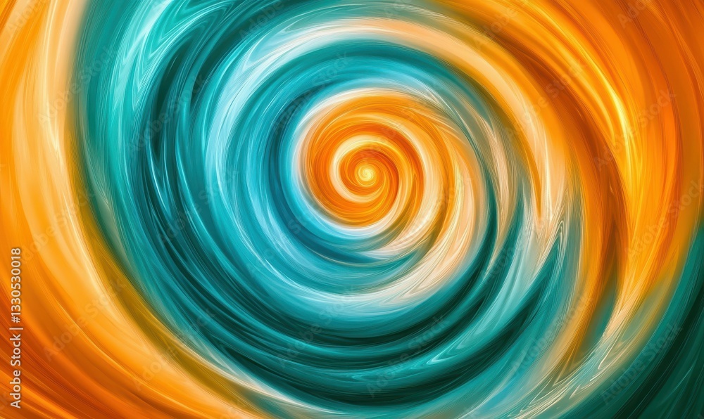 Poster abstract digital art featuring a swirl of orange and teal colors, creating a vibrant and dynamic atm