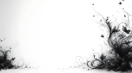 Black And White Floral Design With Butterflies