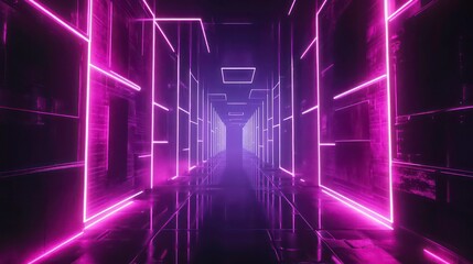 Empty neon rectangle frame with shining effect on dark background with copy space. Black Friday, Cyber Monday. Online shopping, sale and discount concept. 80s, 90s retro style. Synthwave, Retrowave