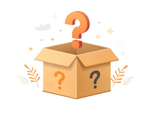 Curious brown box with question marks above it