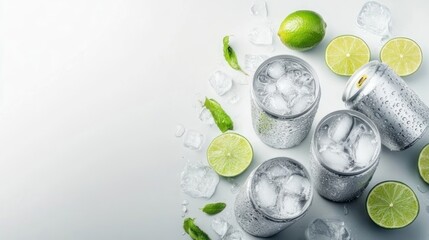 Refreshing drinks with ice and lime