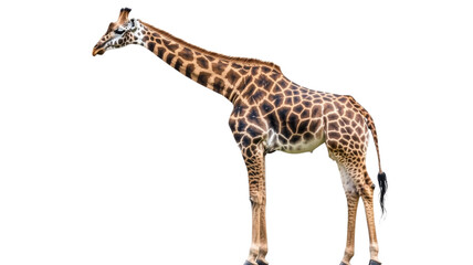 Fototapeta premium Giraffe standing gracefully with distinct coat patterns under bright light