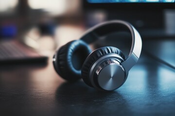 Modern OverEar Headphones on a Desk for Work or Leisure Use