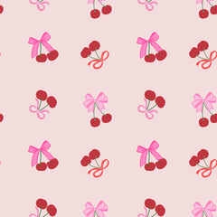 Seamless Cherry with Bow Pattern - Cute and Elegant Design