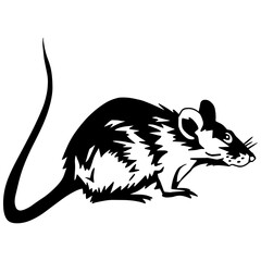  Black and white vector silhouette of a rat. Perfect for logo design, tattoos, stencils, and digital projects.