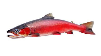 Brightly colored fish swimming gracefully in clear water, showcasing its vibrant red and black scales in a natural habitat setting