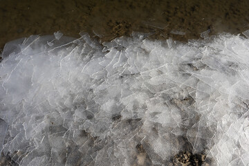 Pieces of frozen ice. Nature detail of abstract structure and texture.