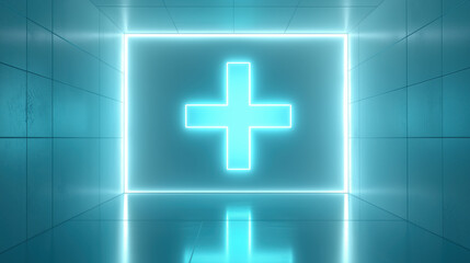 Obraz premium Glowing medical symbol in a futuristic room