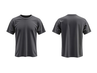Front and Back View of Blank Charcoal Gray T-Shirt on Transparent Background, PNG