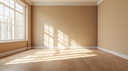 Fototapeta premium A bare room with light brown walls and floor. 